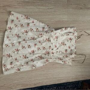 Reformation Floral Lace-Up Dress in Cream and Pink